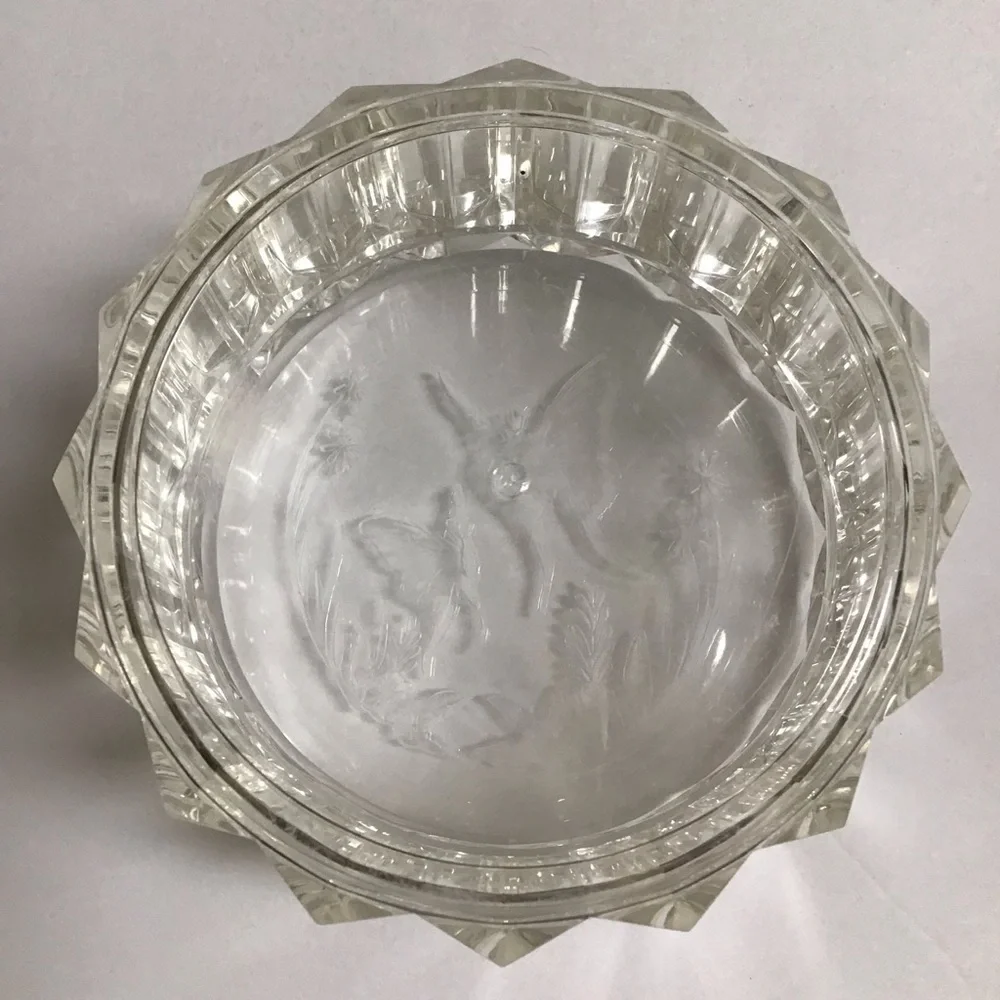 Lucite Acrylic Jewelry Box w/Lid Etched Butterfly Floral 70’s Boho Diamond Edge